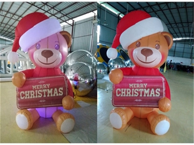 充气圣诞熊圣诞卡通熊带LED灯装饰|充气圣诞节庆装饰产品厂家直销